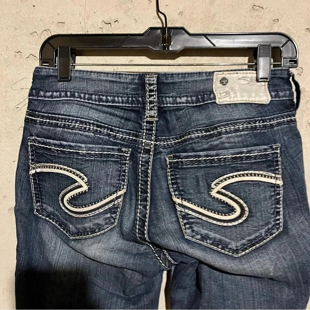 Silver Suki Capri Jeans Womens 27 Blue Low Rise Crop Cuffed Denim Thick Stitch - Picture 5 of 11